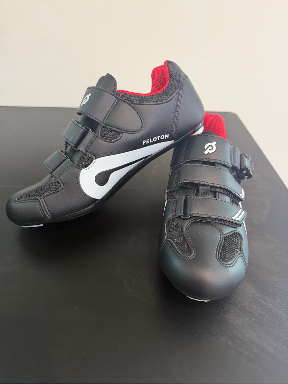 Peloton Black & White Cycling Shoes with Red Accent